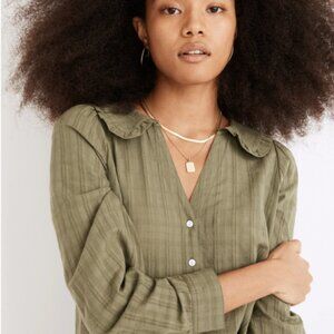 Madewell Women's Green Ruffle Collar Button Up Shirt in Syril Plaid Size 00